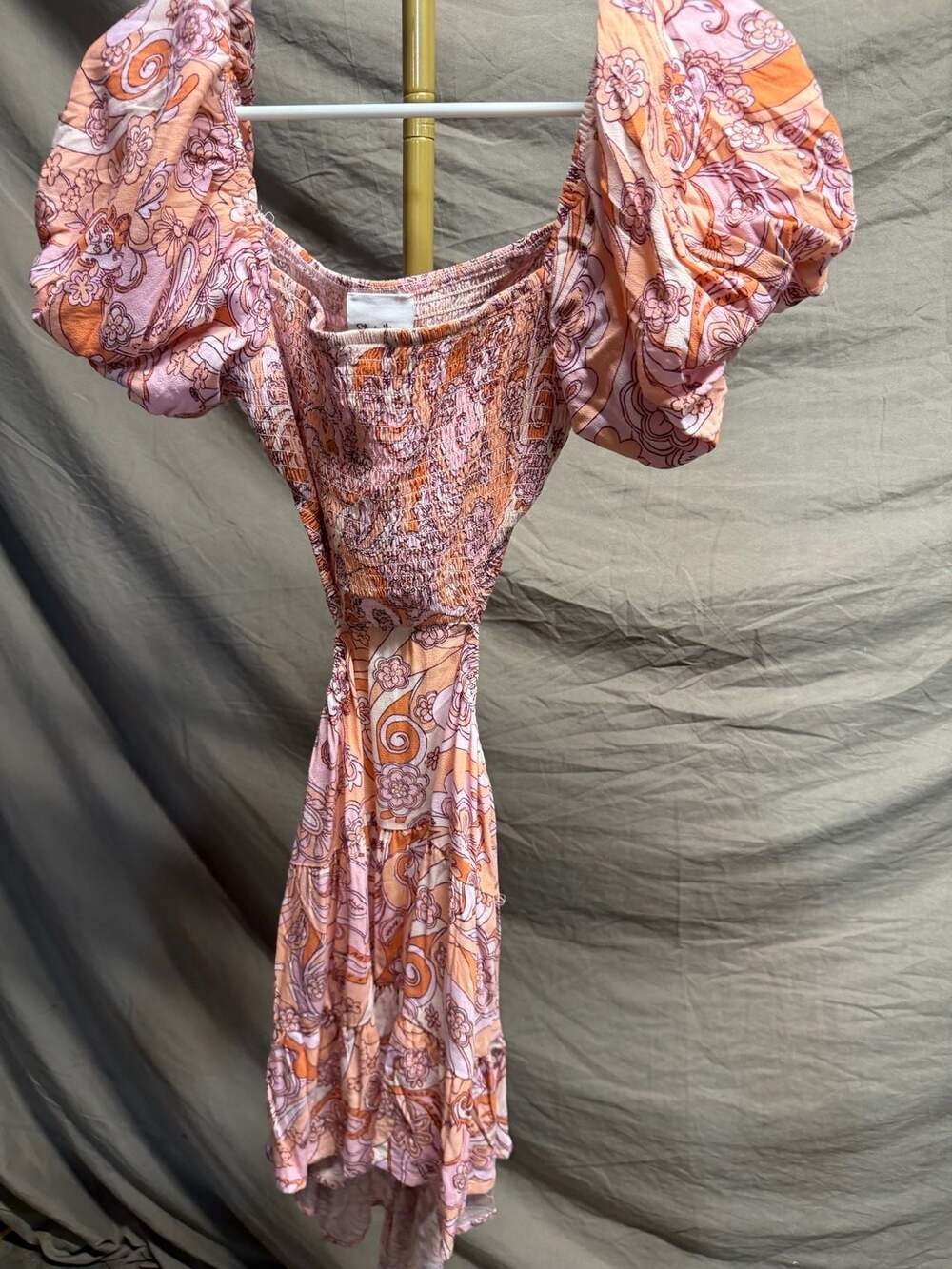 Sky to Moon Women's Floral Print Smocked Puff Sleeve Cutout Midi Dress. Runs ver